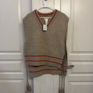 Free People Tan and Red Striped Sweater Vest